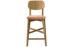 Tabouret de bar en bois clair chêne et tissu effet velours terre brûlée H65 cm LUCIA