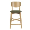Tabouret de bar en bois clair chêne et tissu effet velours texturé vert kaki H65 cm LUCIA
