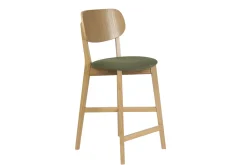 Tabouret de bar en bois clair chêne et tissu effet velours texturé vert kaki H65 cm LUCIA