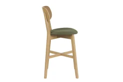 Tabouret de bar en bois clair chêne et tissu effet velours texturé vert kaki H65 cm LUCIA