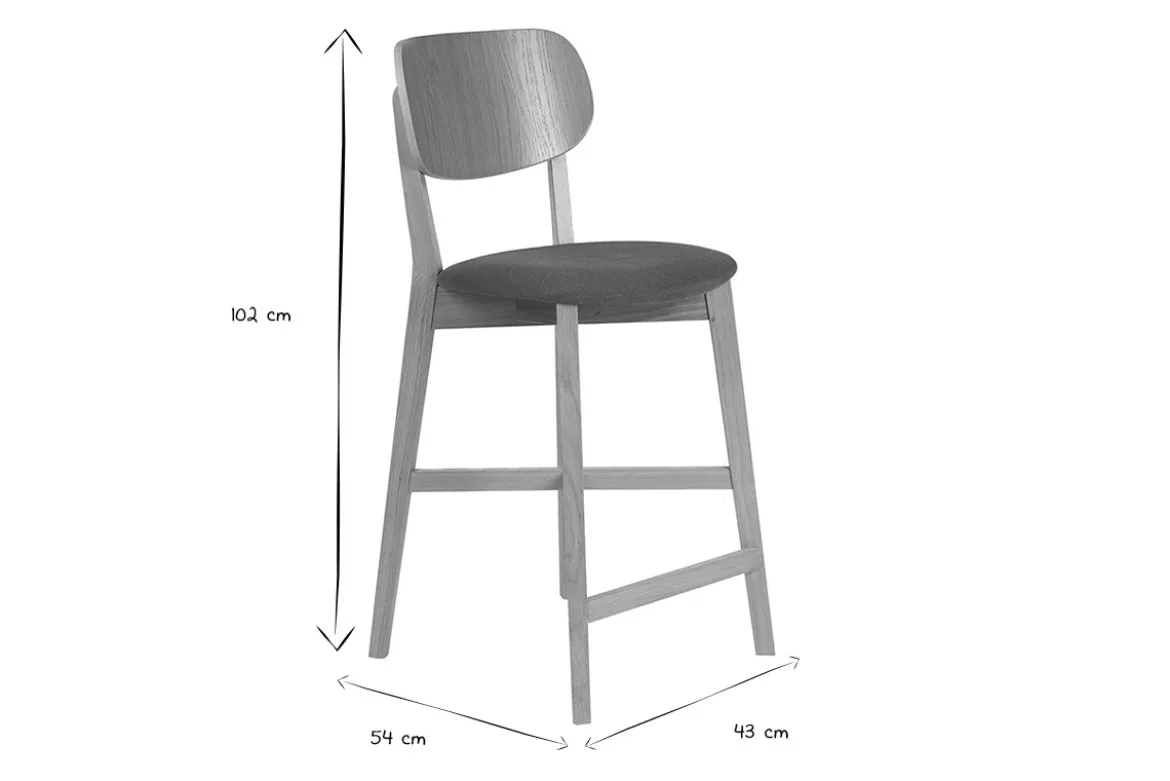 Tabouret de bar en bois clair chêne et tissu effet velours texturé vert kaki H65 cm LUCIA