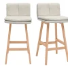 Tabouret de bar en tissu effet velours texturé beige et bois (lot de 2) JOAN