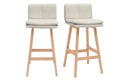 Tabouret de bar en tissu effet velours texturé beige et bois (lot de 2) JOAN