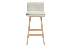 Tabouret de bar en tissu effet velours texturé beige et bois (lot de 2) JOAN