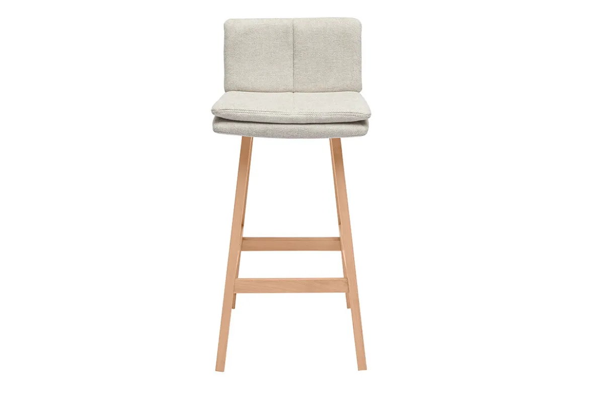 Tabouret de bar en tissu effet velours texturé beige et bois (lot de 2) JOAN