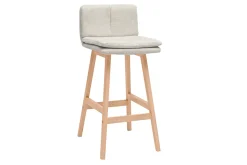 Tabouret de bar en tissu effet velours texturé beige et bois (lot de 2) JOAN