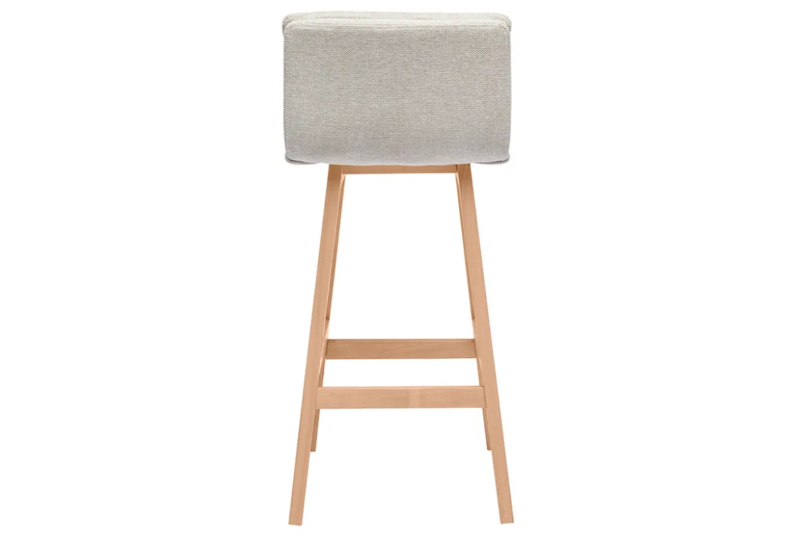 Tabouret de bar en tissu effet velours texturé beige et bois (lot de 2) JOAN