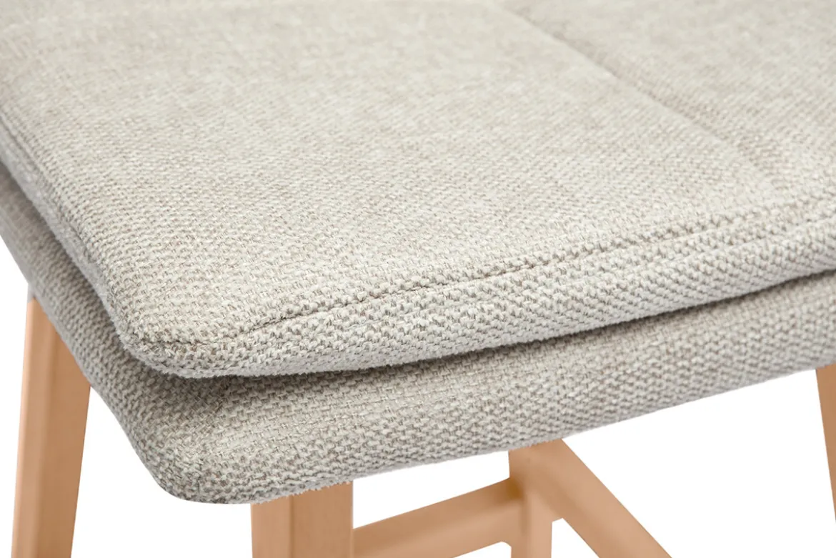Tabouret de bar en tissu effet velours texturé beige et bois (lot de 2) JOAN