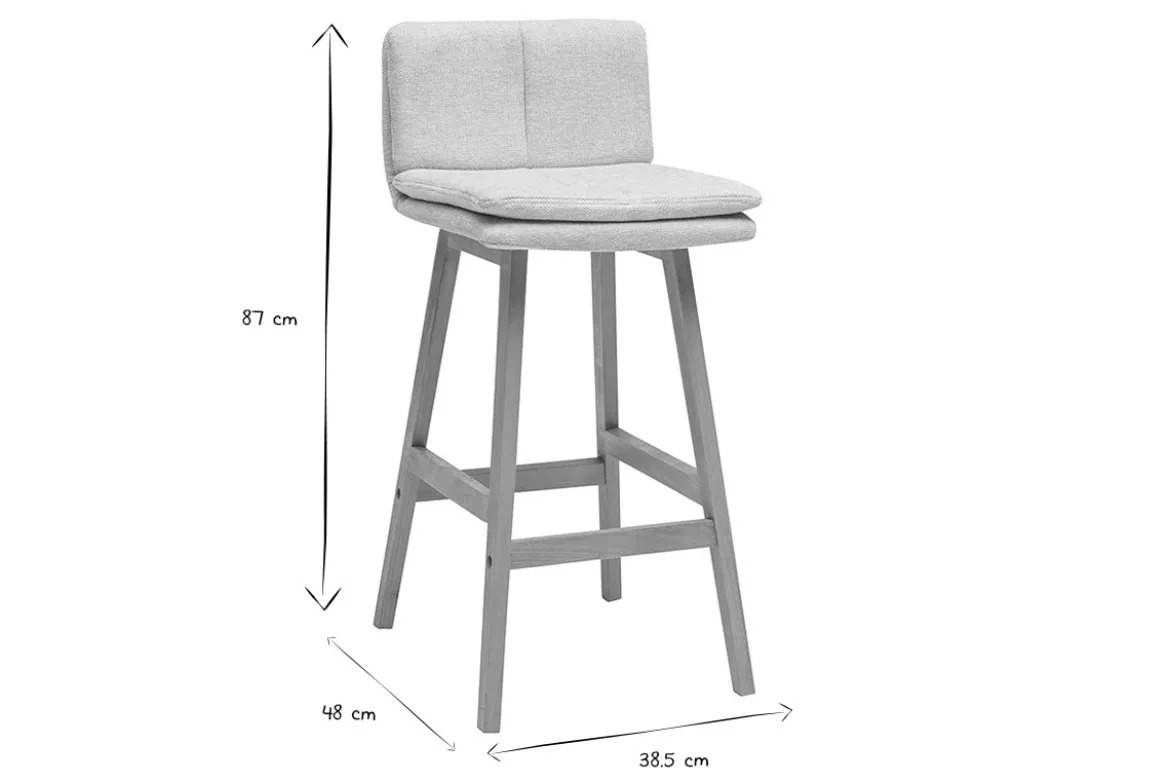 Tabouret de bar en tissu effet velours texturé beige et bois (lot de 2) JOAN