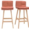 Tabouret de bar en tissu effet velours texturé terracotta et bois (lot de 2) JOAN