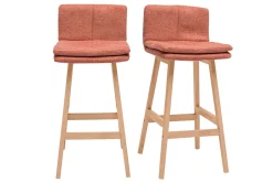 Tabouret de bar en tissu effet velours texturé terracotta et bois (lot de 2) JOAN