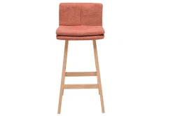 Tabouret de bar en tissu effet velours texturé terracotta et bois (lot de 2) JOAN