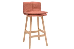 Tabouret de bar en tissu effet velours texturé terracotta et bois (lot de 2) JOAN