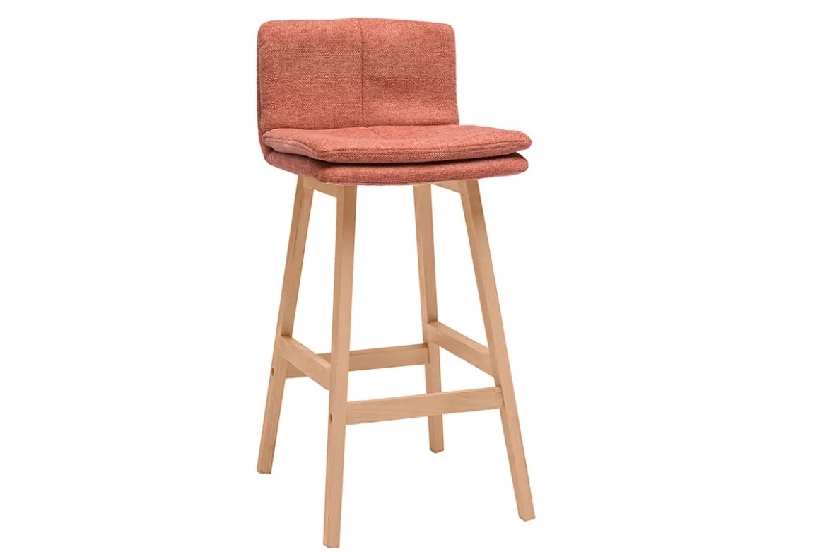 Tabouret de bar en tissu effet velours texturé terracotta et bois (lot de 2) JOAN