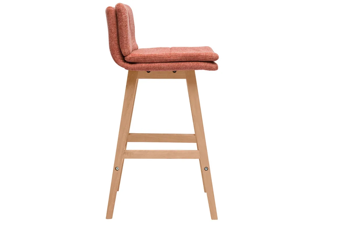 Tabouret de bar en tissu effet velours texturé terracotta et bois (lot de 2) JOAN
