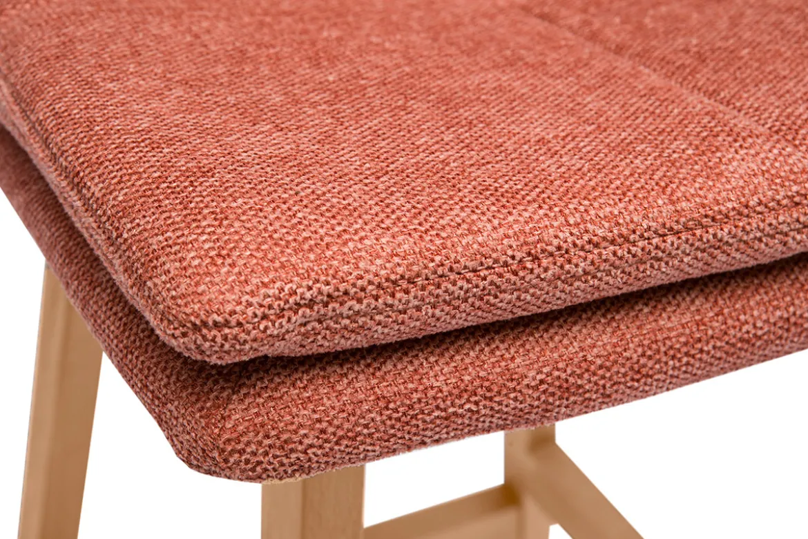 Tabouret de bar en tissu effet velours texturé terracotta et bois (lot de 2) JOAN