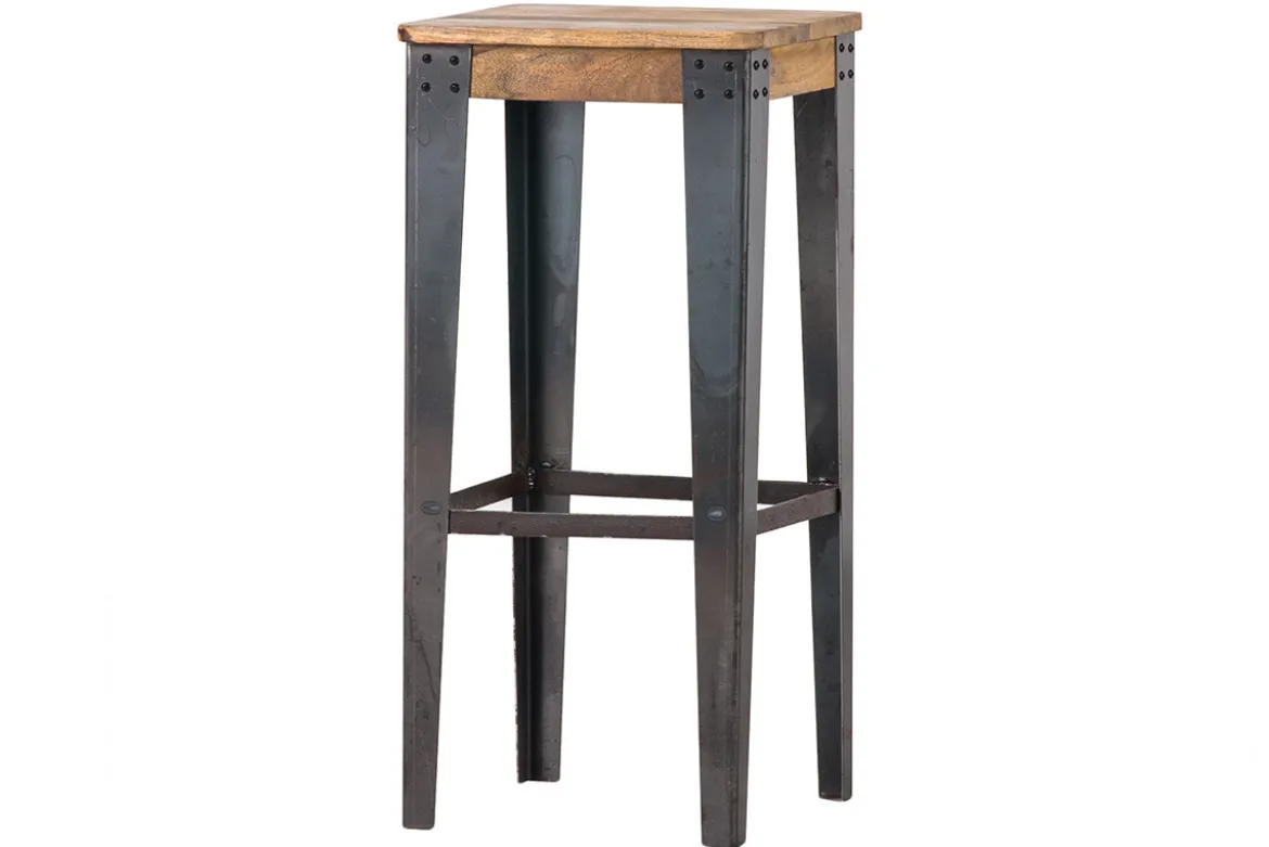 Tabouret de bar industriel acier et bois manguier massif H75 cm MADISON