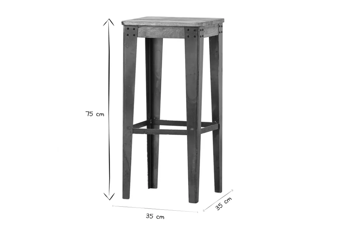 Tabouret de bar industriel acier et bois manguier massif H75 cm MADISON
