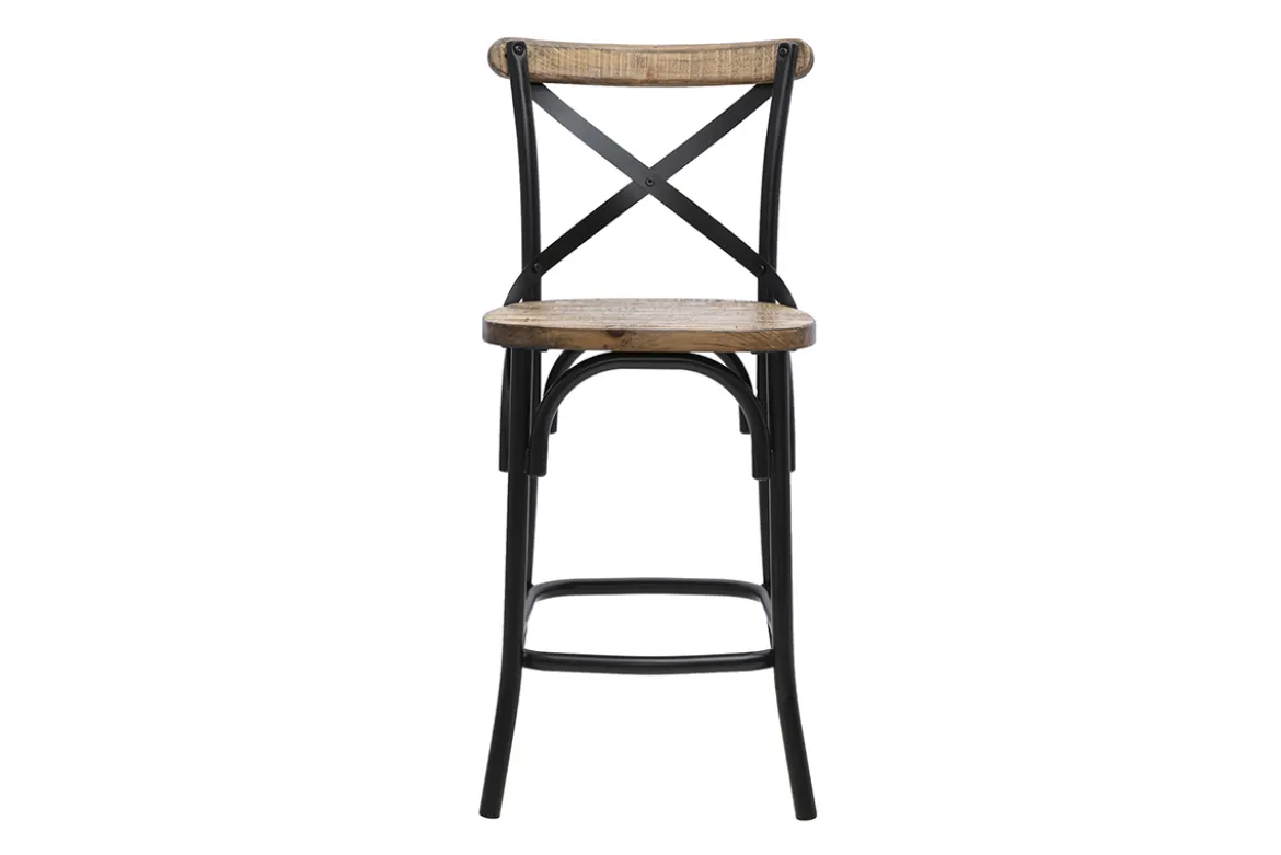 Tabouret de bar industriel en bois et métal noir 65 cm JAKE