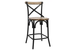 Tabouret de bar industriel en bois et métal noir 65 cm JAKE