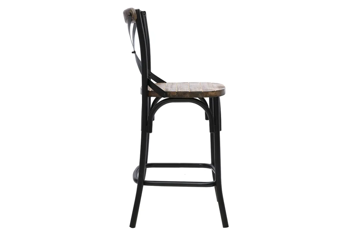 Tabouret de bar industriel en bois et métal noir 65 cm JAKE