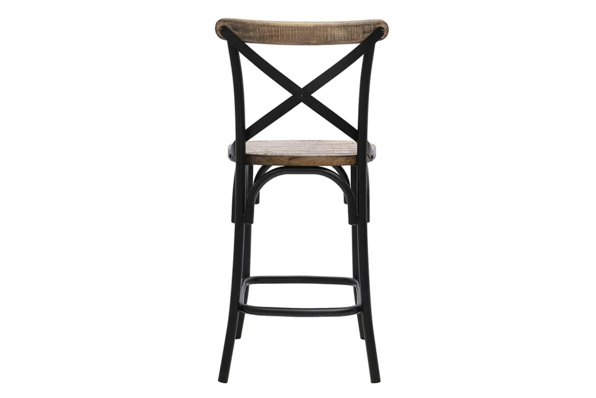 Tabouret de bar industriel en bois et métal noir 65 cm JAKE