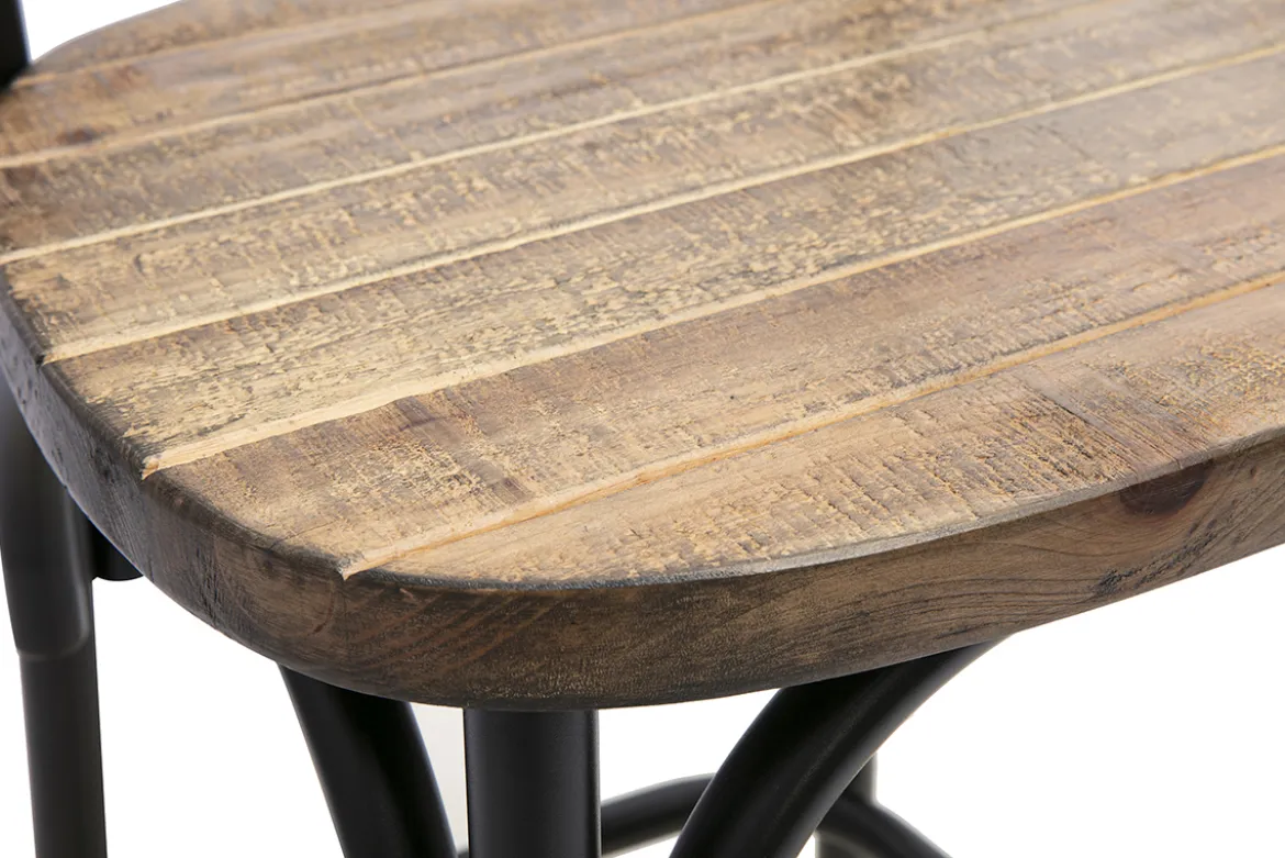 Tabouret de bar industriel en bois et métal noir 65 cm JAKE