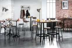 Tabouret de bar industriel en bois et métal noir 65 cm JAKE
