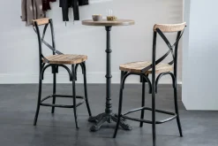 Tabouret de bar industriel en bois et métal noir 65 cm JAKE