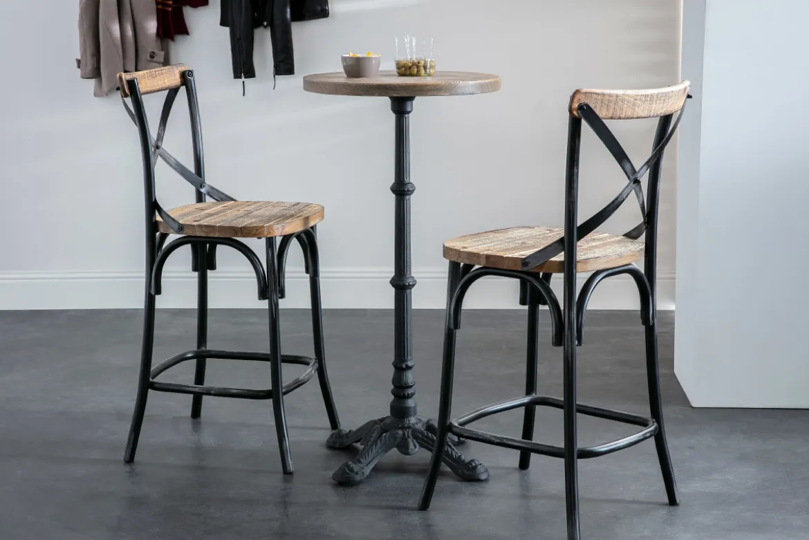 Tabouret de bar industriel en bois et métal noir 65 cm JAKE