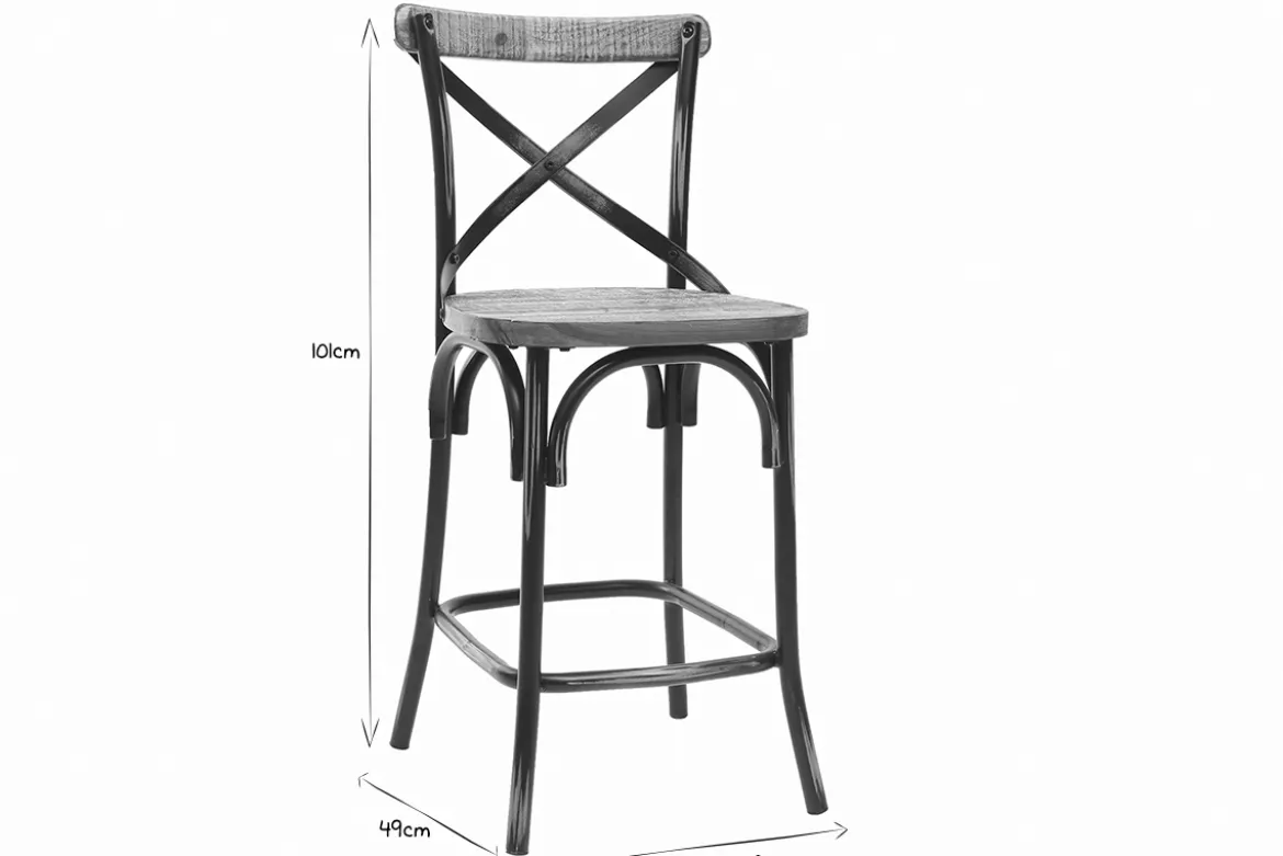 Tabouret de bar industriel en bois et métal noir 65 cm JAKE