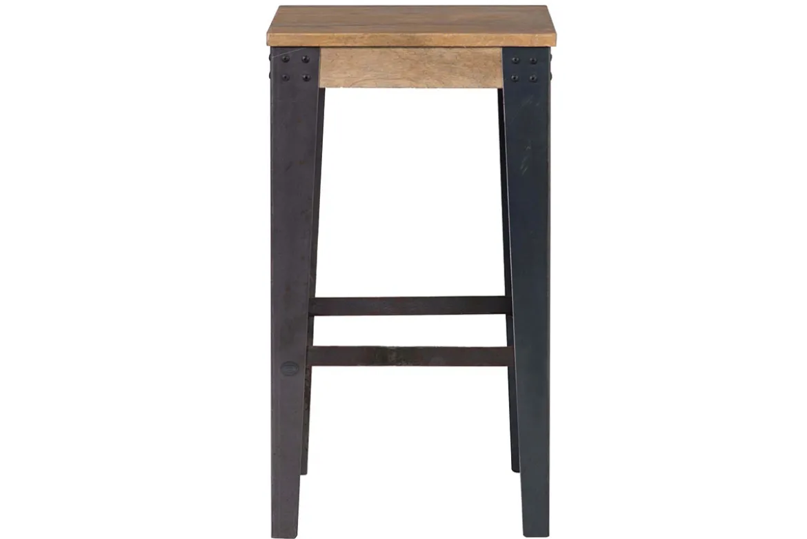 Tabouret de bar industriel métal et bois manguier massif H65 cm MADISON