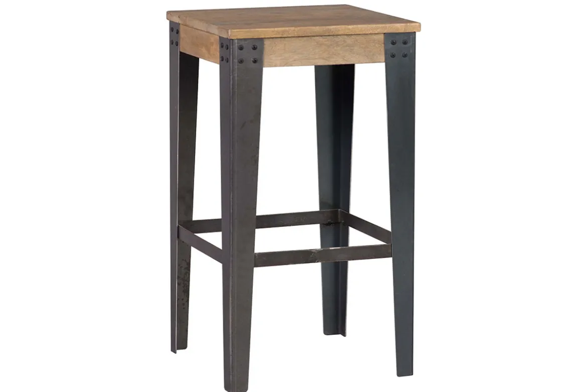 Tabouret de bar industriel métal et bois manguier massif H65 cm MADISON