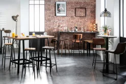 Tabouret de bar industriel métal et bois manguier massif H65 cm MADISON