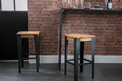 Tabouret de bar industriel métal et bois manguier massif H65 cm MADISON