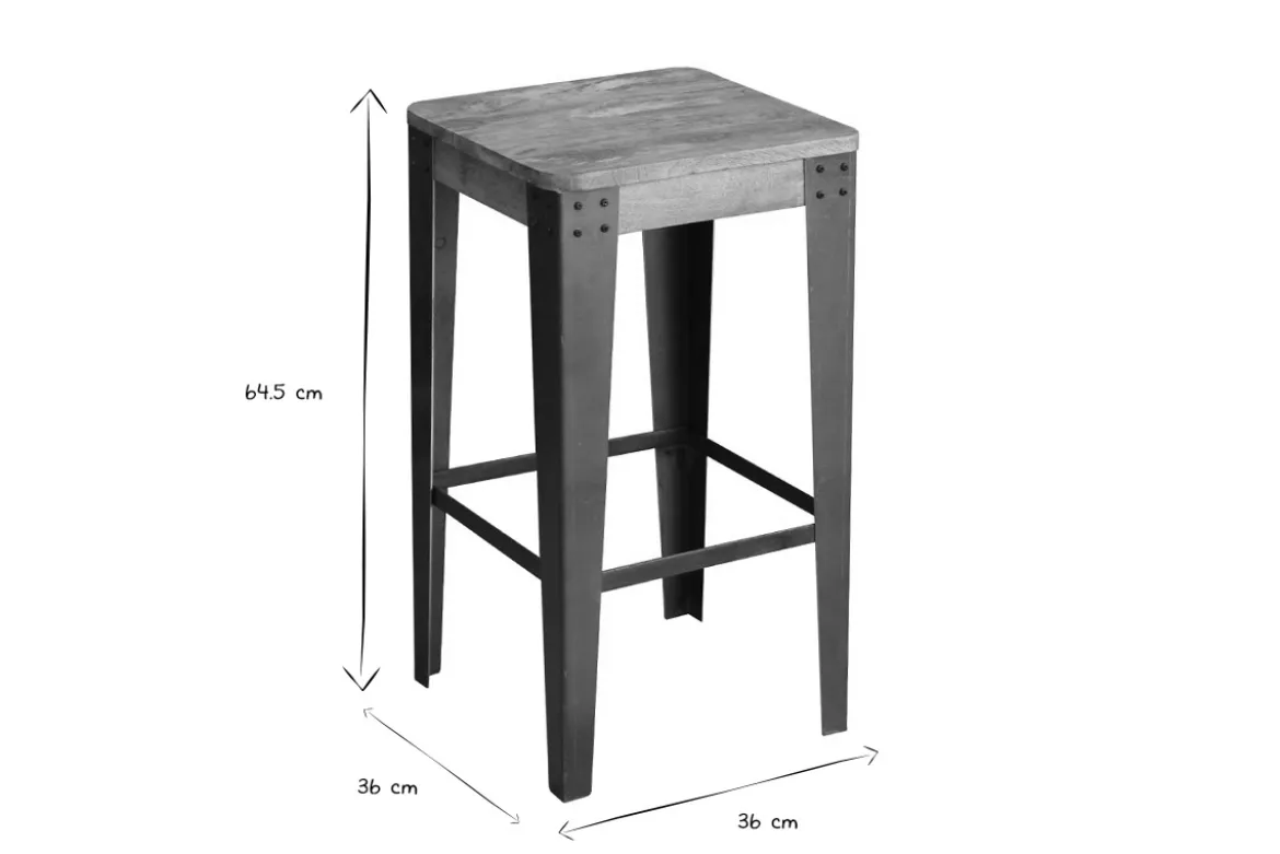 Tabouret de bar industriel métal et bois manguier massif H65 cm MADISON