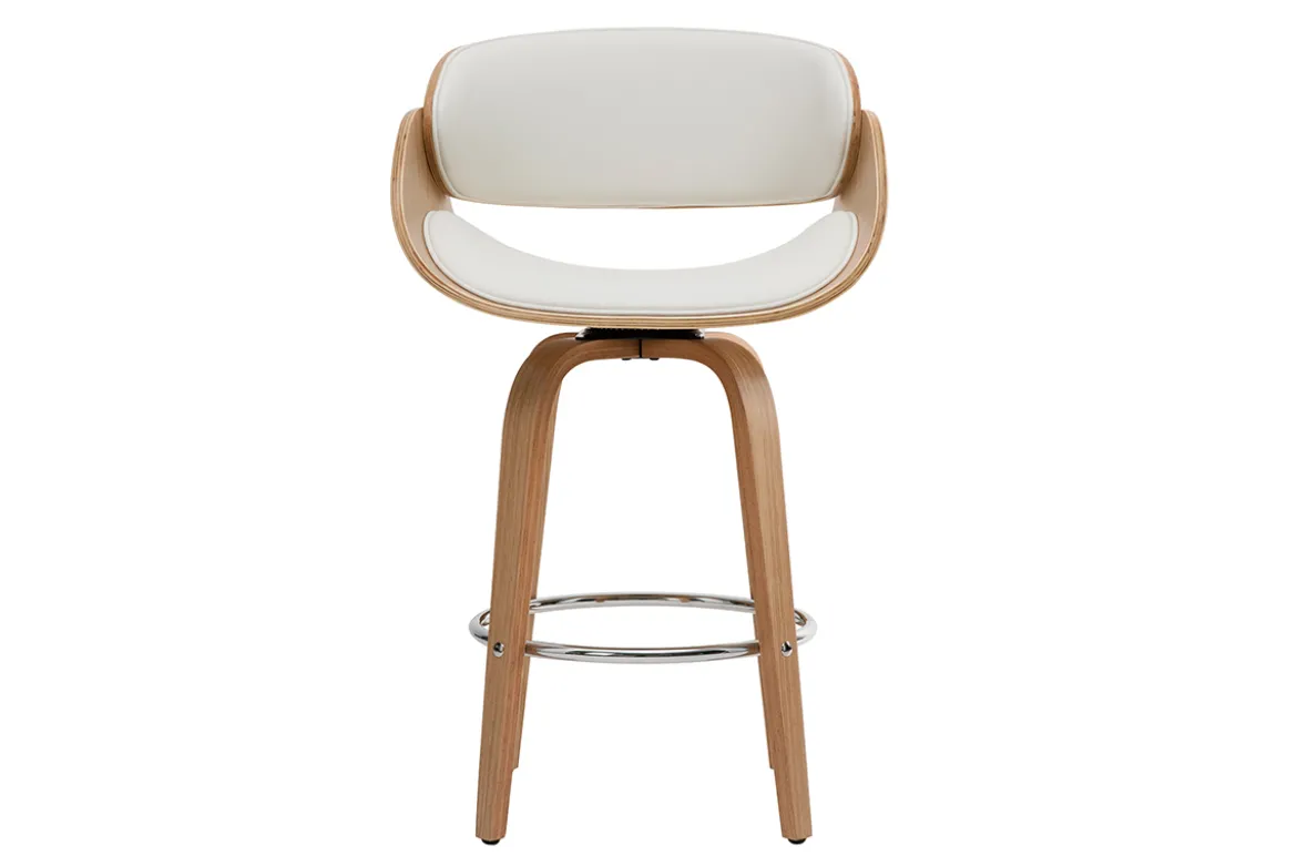 Tabouret de bar pivotant blanc et bois clair H69 cm BENT