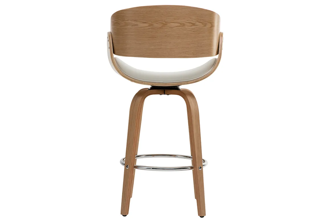 Tabouret de bar pivotant blanc et bois clair H69 cm BENT