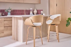 Tabouret de bar pivotant blanc et bois clair H69 cm BENT