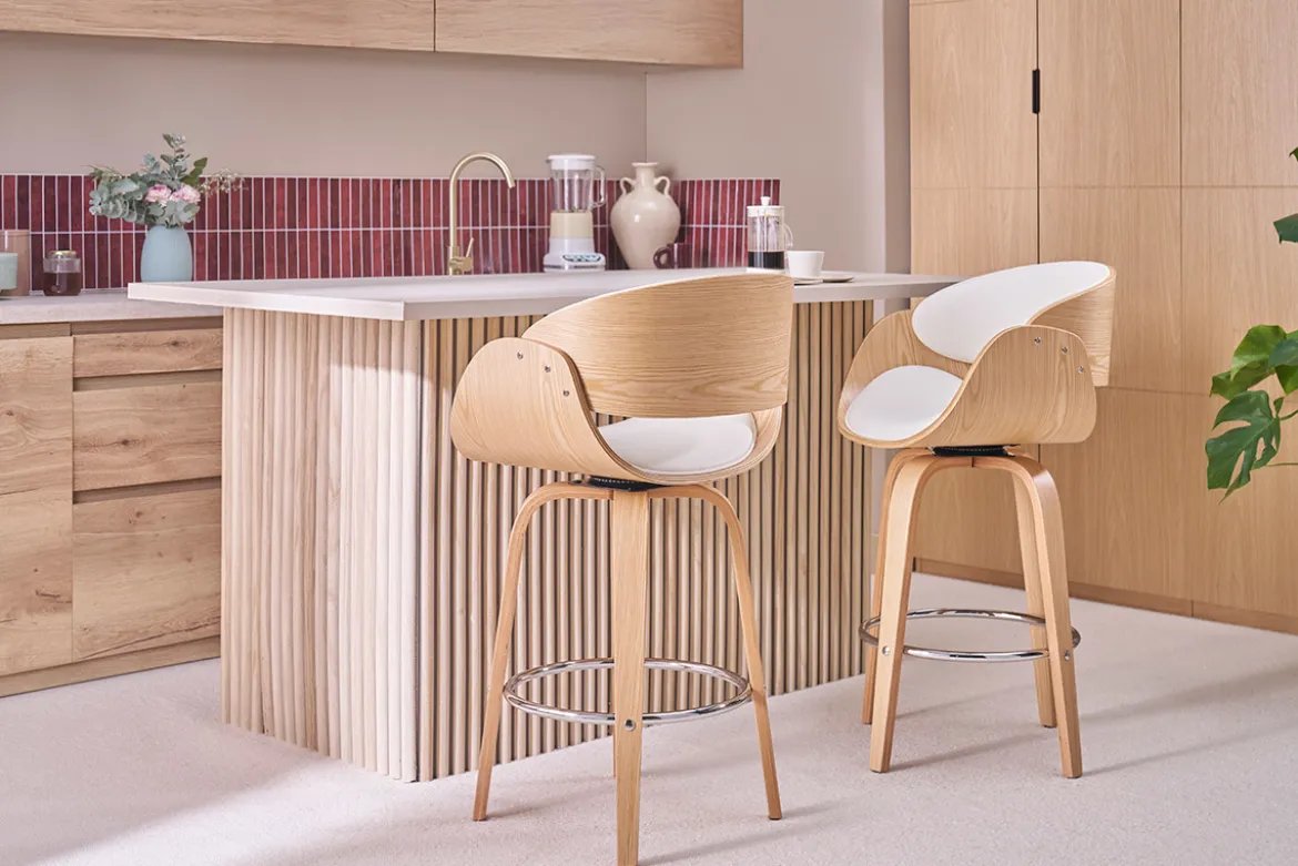 Tabouret de bar pivotant blanc et bois clair H69 cm BENT