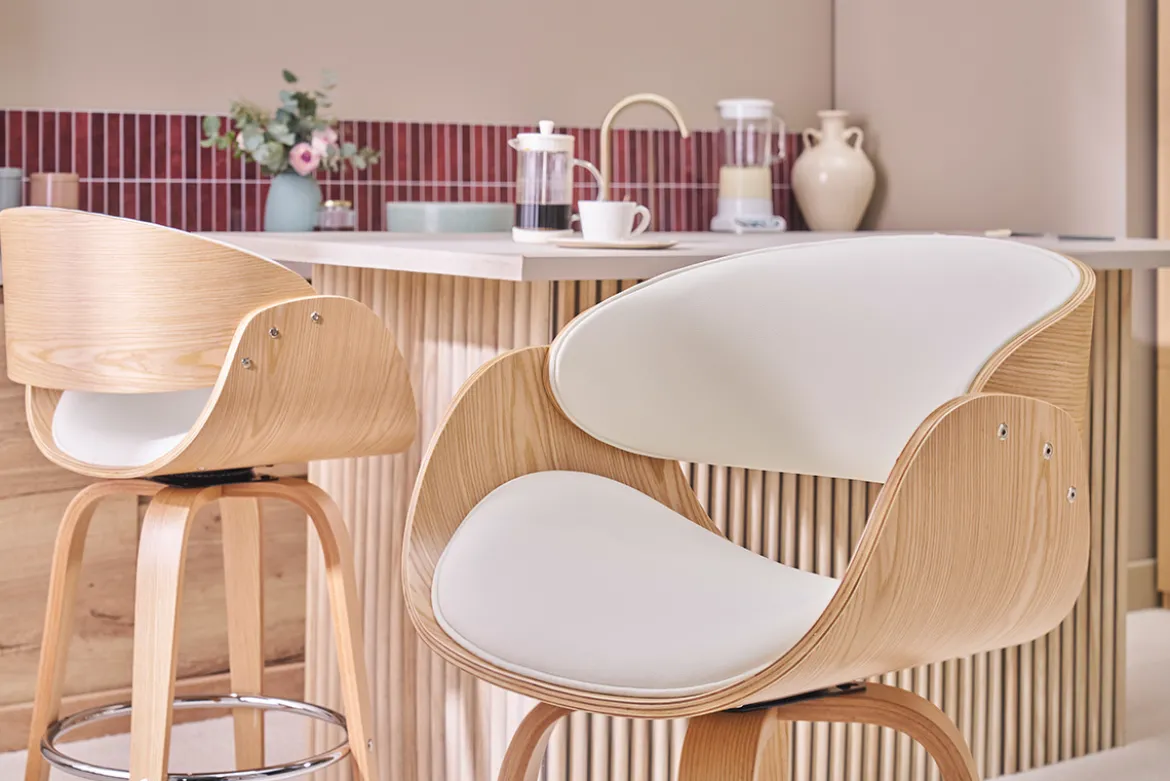 Tabouret de bar pivotant blanc et bois clair H69 cm BENT