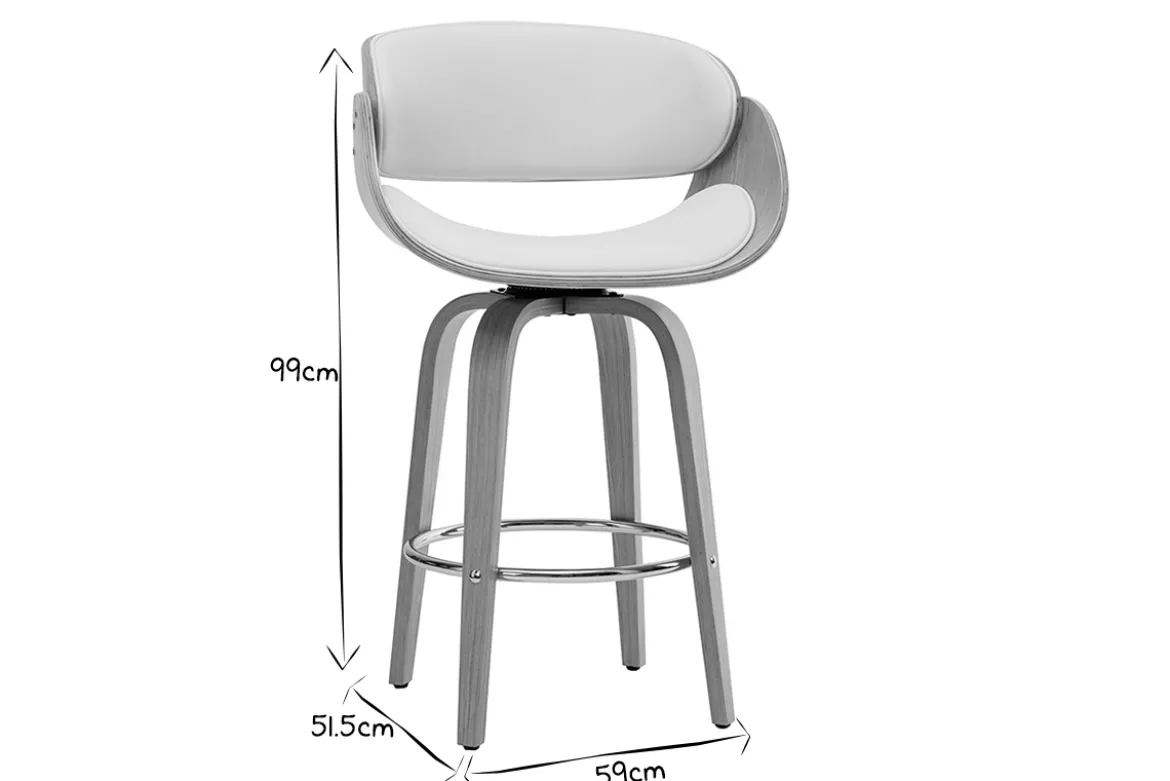 Tabouret de bar pivotant blanc et bois clair H69 cm BENT