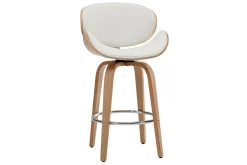Tabouret de bar pivotant blanc et bois clair 65 cm pivotant 360° WALNUT