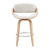 Tabouret de bar pivotant en tissu effet velours texturé beige et bois clair H69 cm BENT