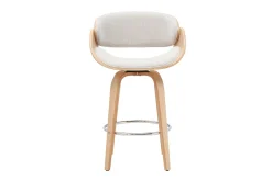 Tabouret de bar pivotant en tissu effet velours texturé beige et bois clair H69 cm BENT
