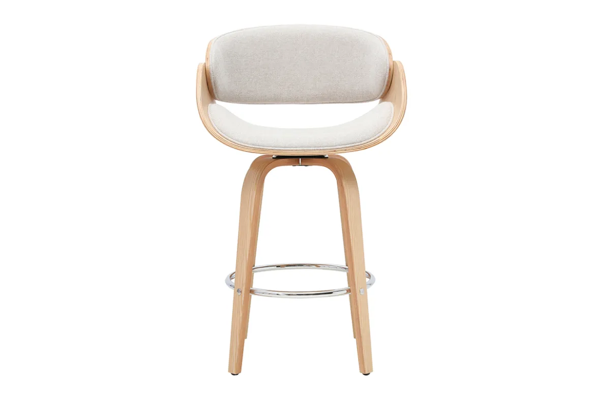 Tabouret de bar pivotant en tissu effet velours texturé beige et bois clair H69 cm BENT