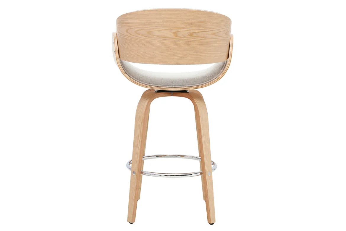 Tabouret de bar pivotant en tissu effet velours texturé beige et bois clair H69 cm BENT