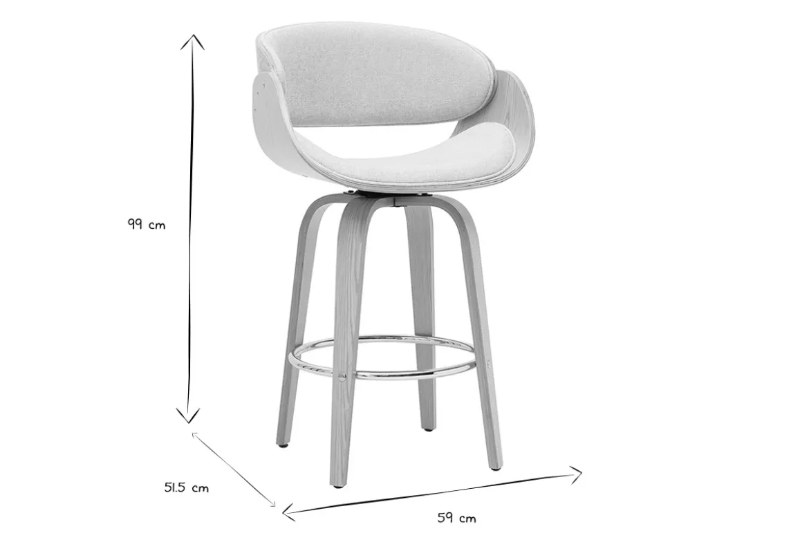 Tabouret de bar pivotant en tissu effet velours texturé beige et bois clair H69 cm BENT