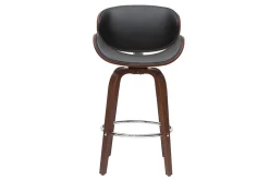 Tabouret de bar pivotant noir et bois foncé 65 cm WALNUT