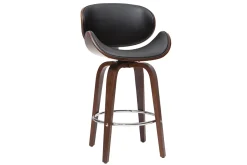 Tabouret de bar pivotant noir et bois foncé 65 cm WALNUT